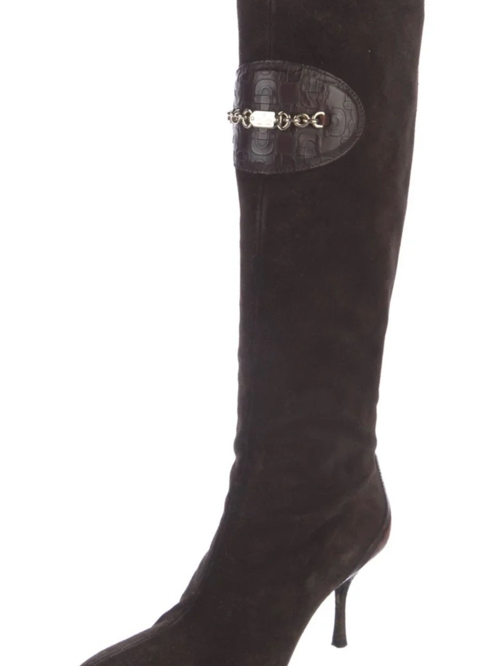 Gucci Dark Brown Suede Knee-High Boot with Gold Horsebit Detail
